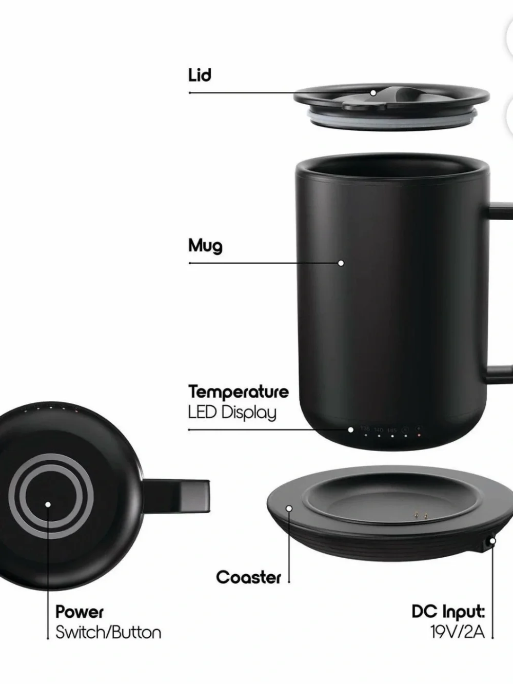 ionmug Self-Heating & Charging Coaster Mug - Black